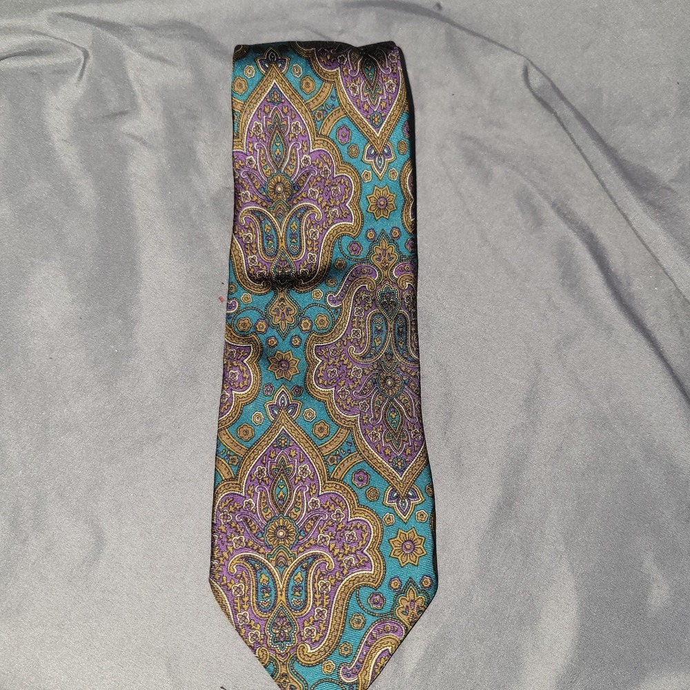 Christopher Hayes Paisley Teal Purple Brown Neck Tie Made in Italy